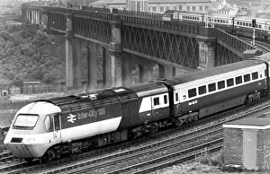 An Inter-City 125 arriving at Newcastle on 6th July 1984 over the King Edward Bridge An Inter-City 125 arriving at Newcastle on 6th July 1984 over the King Edward Bridge
