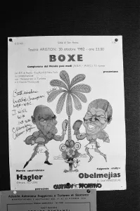 Italian poster promoting the upcoming fight between Marvin Hagler and Italy' Italian poster promoting the upcoming fight between Marvin Hagler and Italy'