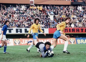 Italy v Brazil World Cup 1978 football Dino Zoff saves from Roberto no20 and Oscar no3 Italy v Brazil World Cup 1978 football Dino Zoff saves from Roberto no20 and Oscar no3