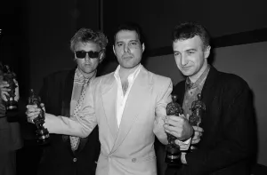 The Ivor Novello Awards. Pictured, Roger Taylor, Freddie Mercury and John Deacon of Queen The Ivor Novello Awards. Pictured, Roger Taylor, Freddie Mercury and John Deacon of Queen