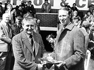 Jack Charlton is presented with a silver salver by the supporters club on his last match Jack Charlton is presented with a silver salver by the supporters club on his last match