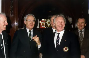 Jack McGinn shares a joke with David Holmes January 1986 Jack McGinn shares a joke with David Holmes January 1986