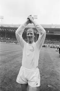 Jackie Charlton acknowledges the Leeds supporters after their one nil victory over Jackie Charlton acknowledges the Leeds supporters after their one nil victory over