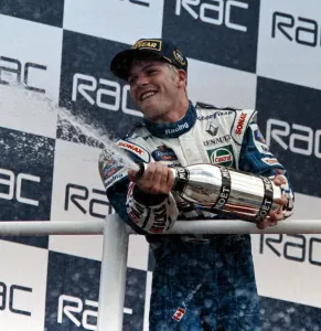 Jacques Villenueve celebrates win in British Grand Prix July 1997 at Silverstone Jacques Villenueve celebrates win in British Grand Prix July 1997 at Silverstone