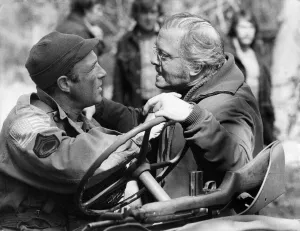 James Caan talks to Sir Richard Attenborough during a break in filming of " James Caan talks to Sir Richard Attenborough during a break in filming of "