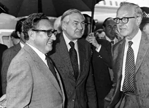 James Callaghan meets with Henry Kissinger at Heathrow Airport in the rain 1975 James Callaghan meets with Henry Kissinger at Heathrow Airport in the rain 1975