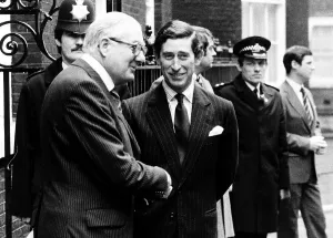 James Callaghan Prime Minister outside No10 Downing Street with Prince Charles 1979 James Callaghan Prime Minister outside No10 Downing Street with Prince Charles 1979