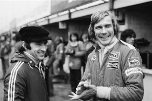 James Hunt and Jackie Stewart together today at Brands Hatch James Hunt and Jackie Stewart together today at Brands Hatch
