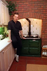 James MacPherson actor in Taggart In his kitchen with old wood stove aga March 1997 James MacPherson actor in Taggart In his kitchen with old wood stove aga March 1997