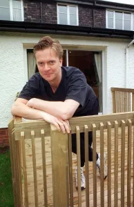 James MacPherson actor Taggart Leaning on wooden fence March 1997 James MacPherson actor Taggart Leaning on wooden fence March 1997