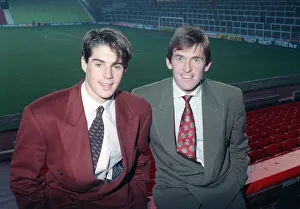 Jamie Redknapp with Liverpool manager Kenny Dalglish at Anfield Stadium after signing for Jamie Redknapp with Liverpool manager Kenny Dalglish at Anfield Stadium after signing for