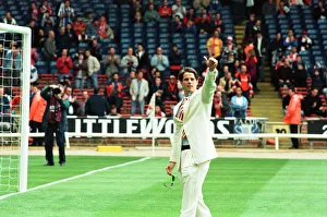 Jamie Redknapp waves to the crowd during the pre-match festivities at Wembley for Jamie Redknapp waves to the crowd during the pre-match festivities at Wembley for