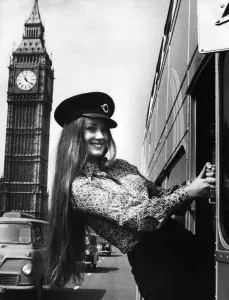 Jane Seymour actress helping launch celebrity travels silver London Transport bus Jane Seymour actress helping launch celebrity travels silver London Transport bus