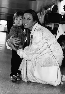 Jane Seymour actress with son Sean at heathrow Jane Seymour actress with son Sean at heathrow