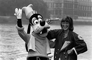 Janet Street Porter with Goofy on River Thames 1983 Janet Street Porter with Goofy on River Thames 1983