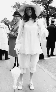 Janette Fraser in knickerbocker suit at Royal Ascot in June 1971 with parasol Janette Fraser in knickerbocker suit at Royal Ascot in June 1971 with parasol