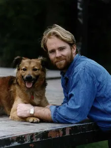 Jason Connery actor and son of Sean Connery with his dog Ollie Jason Connery actor and son of Sean Connery with his dog Ollie