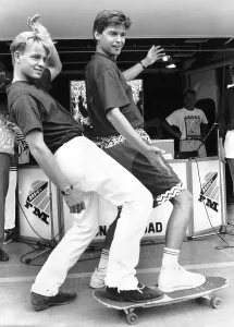 Jason Donovan actor and singer with DJ actor and singer Phillip Schofield Jason Donovan actor and singer with DJ actor and singer Phillip Schofield