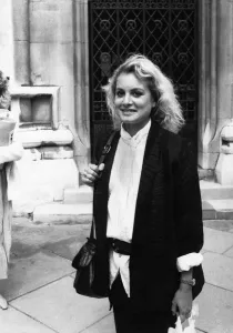 Jay Aston of Bucks Fizz pop group in London today. July 1985 P017205 Jay Aston of Bucks Fizz pop group in London today. July 1985 P017205