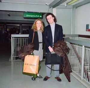 Jayne Torvill and husband Phil Christensen arrive at London Airport. 17th may 1991 Jayne Torvill and husband Phil Christensen arrive at London Airport. 17th may 1991