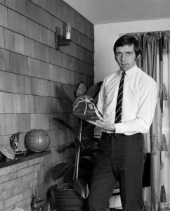 Jeff Astle pictured at home, with some of his trophies and one of his England caps Jeff Astle pictured at home, with some of his trophies and one of his England caps