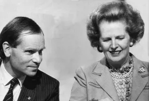 Jeffrey Archer and Margaret Thatcher smiling at Tory party conference - October 1986 Jeffrey Archer and Margaret Thatcher smiling at Tory party conference - October 1986