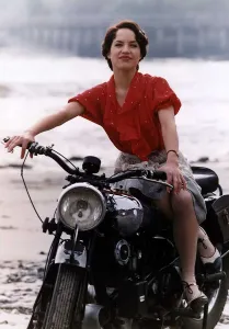 Jennifer Calvert actress siitting astride a motorcycle Appearing in the drama " Jennifer Calvert actress siitting astride a motorcycle Appearing in the drama "