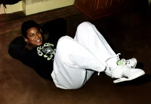 Jermaine Jackson Pop Singer exercising on floor DBase Jermaine Jackson Pop Singer exercising on floor DBase