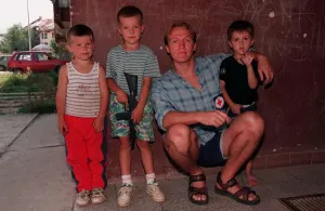Jerome Flynn actor with children in Bosnia travelling with Red Cross Jerome Flynn actor with children in Bosnia travelling with Red Cross