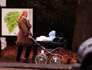 Jerry Hall in Richmond Park London in December 1998, pushing the pram of her fourth child Jerry Hall in Richmond Park London in December 1998, pushing the pram of her fourth child