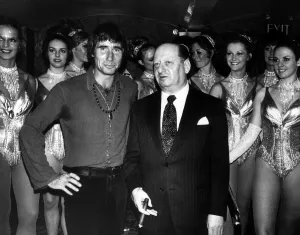 Jim Dale comedian actor with Sir Lew Grade and the Tiller girls August 1973 Jim Dale comedian actor with Sir Lew Grade and the Tiller girls August 1973