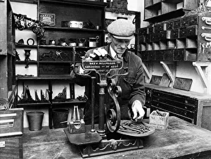 Jim Lloyd, museum attendant at Preston Park Museum, in the ironmongers shop Jim Lloyd, museum attendant at Preston Park Museum, in the ironmongers shop