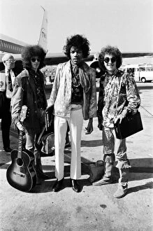 Heathrow Airport Collection: The Jimi Hendrix Experience arriving at Heathrow Airport August 1967 airplane