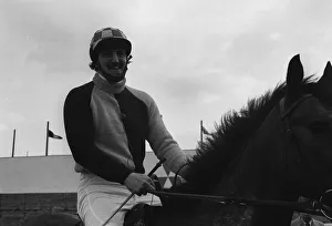 Jimmy Hill 1975 Aintree on horse back dressed as jockey Jimmy Hill 1975 Aintree on horse back dressed as jockey