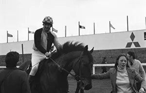 Jimmy Hill 1975 Aintree horse back dressed as jockey Jimmy Hill 1975 Aintree horse back dressed as jockey