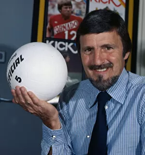 00236 Collection: Jimmy Hill former football player 1975 Television presenter holding white number 5