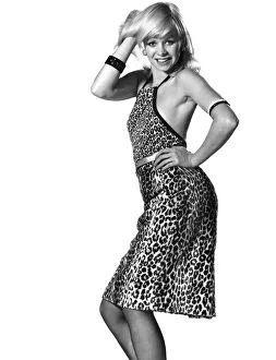 Jo Howard modelling halter neck animal print dress. November 1973 P008458 Jo Howard modelling halter neck animal print dress. November 1973 P008458