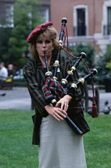 Joanna Lumley actress June 1989 trying to play bagpipes Joanna Lumley actress June 1989 trying to play bagpipes