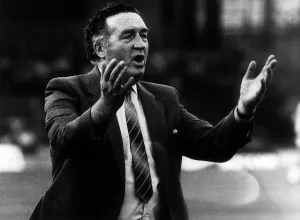 Jock Stein after collapsing on touchline at Cardiffs Ninian Park at the end of the 1-1 Jock Stein after collapsing on touchline at Cardiffs Ninian Park at the end of the 1-1