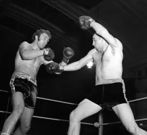Joe Bugner Heavyweight Boxer fighting Canadian Bill Drover at Bethnal Green' Joe Bugner Heavyweight Boxer fighting Canadian Bill Drover at Bethnal Green'