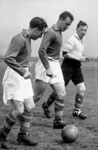 John Charles centre of Leeds United training with two colleagues, 1954 John Charles centre of Leeds United training with two colleagues, 1954