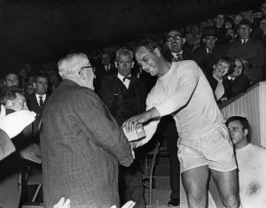 John Charles, Player Manager of Hereford United receives Welsh Cup Runners Up trophy John Charles, Player Manager of Hereford United receives Welsh Cup Runners Up trophy