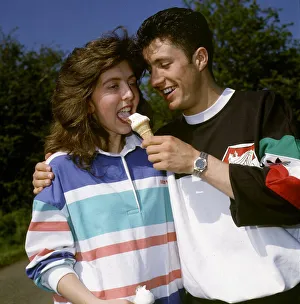John Collins feeds ice cream cone to Susan Allan May 1990 John Collins feeds ice cream cone to Susan Allan May 1990