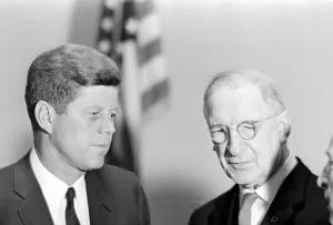 John F. Kennedy is greeted by Republic of Ireland PM Eamon De Valera June 1963 John F. Kennedy is greeted by Republic of Ireland PM Eamon De Valera June 1963