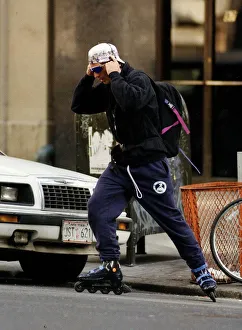 John F Kennedy Jnr the son of assassinated President JFK roller blading through New York John F Kennedy Jnr the son of assassinated President JFK roller blading through New York