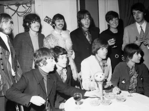 John Lennon and Ringo Starr of The Beatles (back row centre John Lennon and Ringo Starr of The Beatles (back row centre