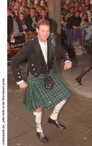 John Leslie at the premiere of the film Braveheart wearing tartan kilt Highland dress John Leslie at the premiere of the film Braveheart wearing tartan kilt Highland dress
