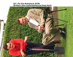 John Leslie TV Presenter and his brother Grant Stott in garden A©mirrorpix John Leslie TV Presenter and his brother Grant Stott in garden A©mirrorpix