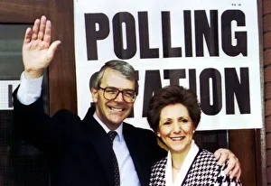 John Major MP with wife at the polling station in his constituency of Huntingdon to cast John Major MP with wife at the polling station in his constituency of Huntingdon to cast