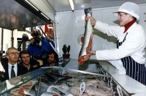 John Major Prime Minister at a fish stall in St Ives during 1992 electioneering John Major Prime Minister at a fish stall in St Ives during 1992 electioneering
